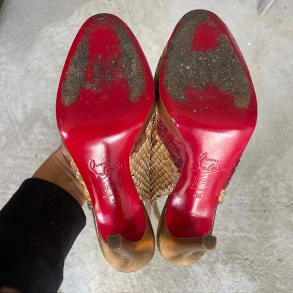 Christian Louboutin Snakeskin Snake Heels Slingback Pumps - Picture 8 of 9